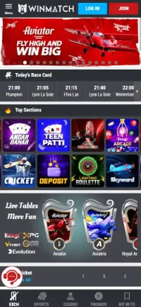 WinMatch Gaming App - Home Screen